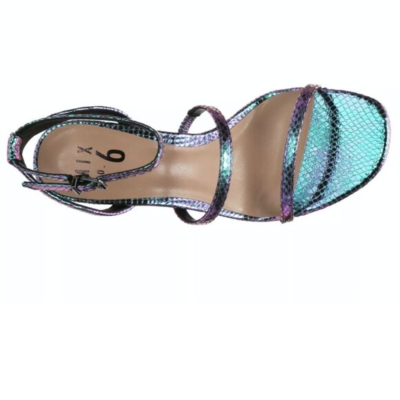 LIKE NEW Mix No. 6 Aliciana Iridescent Purple Snake Heeled Sandal SZ 10 - Picture 7 of 11